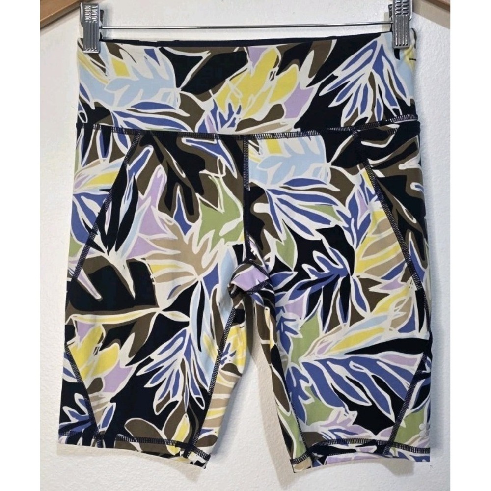 New Sweaty Betty Power 9" Bike Shorts High Waist Navy Leaf Print S Yoga Active‎